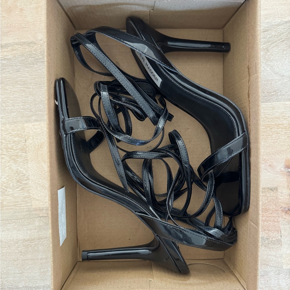 Steve Madden Glossy Black Strappy Heels